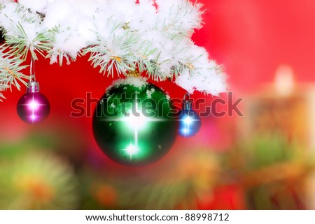 Christmas and New Year decoration-balls on fir tree