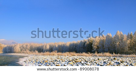 Winter landscape with Katun river at Altai mountains