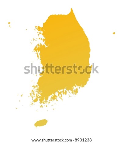 Orange gradient South Korea map. Detailed, Mercator projection.