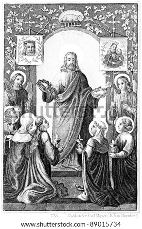 GERMANY - CIRCA 1893: Blessed are the Pure in Heart. Steel engraving of Carl Mayer. Book of Psalms. Germany, circa 1893