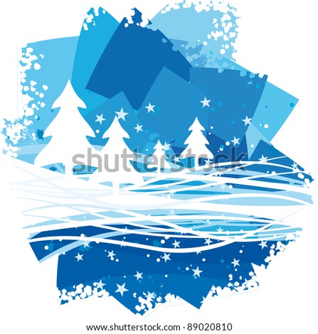 Abstract blue shine background with waves and trees