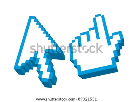 3d blue arrow and hand cursors isolated over white background. Royalty-Free Stock Photo #89021551