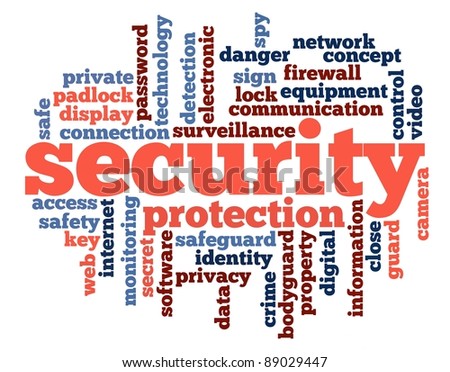 security info-text graphics and arrangement concept on white background (word cloud)