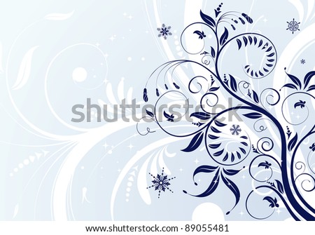 Grunge Floral Christmas Background with snowflakes, element for design, vector illustration