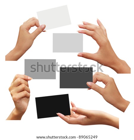 Collection of business card white, gray, and black in hand on white background