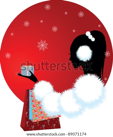 girl or woman with christmas gift of winter