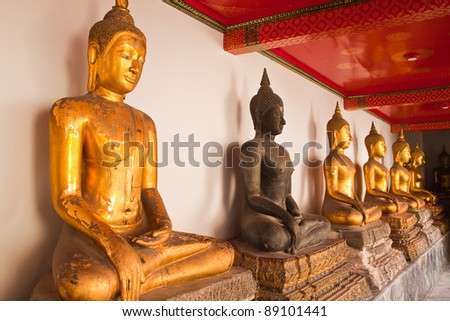 Ror of Buddha statue at thai temple,Bangkok,Thailand.