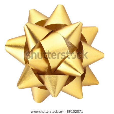 Gold Christmas bow isolated on white clipping path included Royalty-Free Stock Photo #89102071
