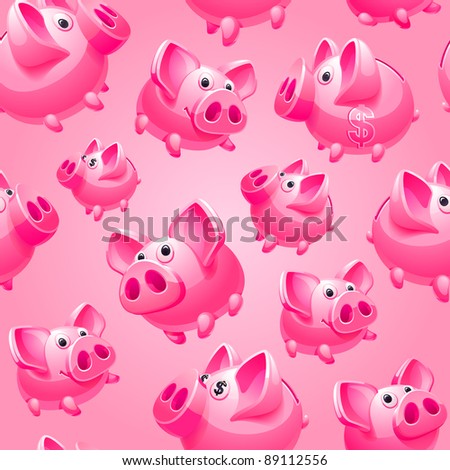Piggy Bank on pink background, seamless