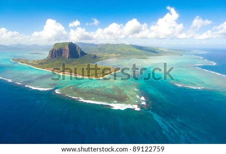 Aerial view of Le Morne Brabant mountain which  is in the World Heritage site of the UNESCO