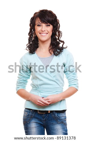 portrait of attractive young woman with curly hair. isolated on white background