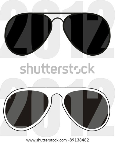 Vector isolated illustration - collection fashionable classical ("police", "pilot") and sport glasses, white and black frames, UV - protection of lenses. Trend 2012. White background.