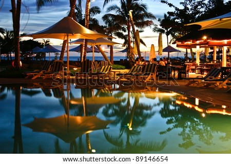 Sunset cocktail party overlooking Pantai Dalit beach in Borneo, heaven on earth Royalty-Free Stock Photo #89146654