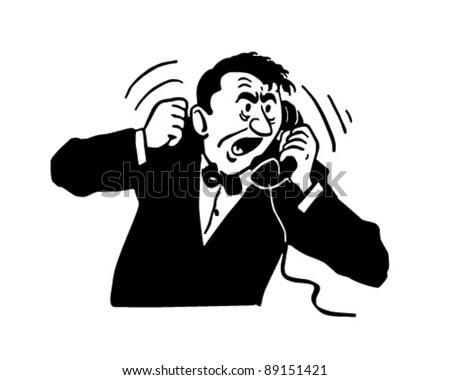 Angry Man On Phone - Retro Clipart Illustration