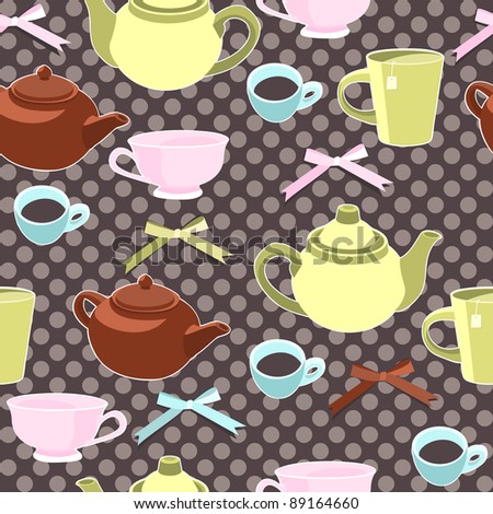 Teapots and cups seamless