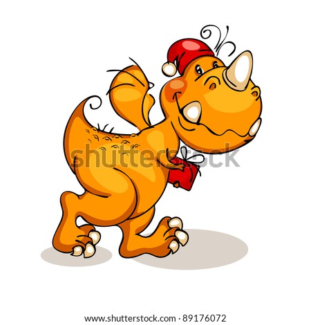 Christmas card with a happy dragon. raster version