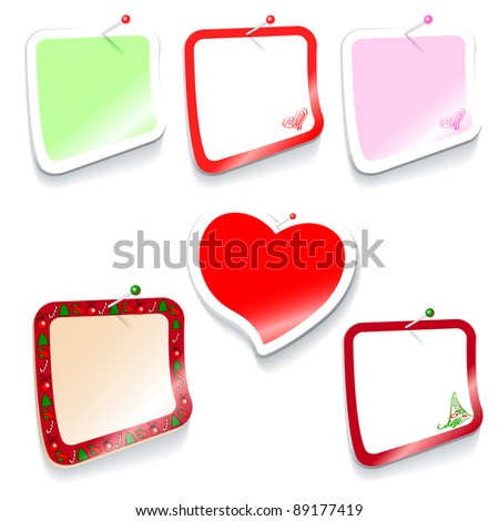 set of colored rectangular stickers, Christmas and heart shaped.raster version