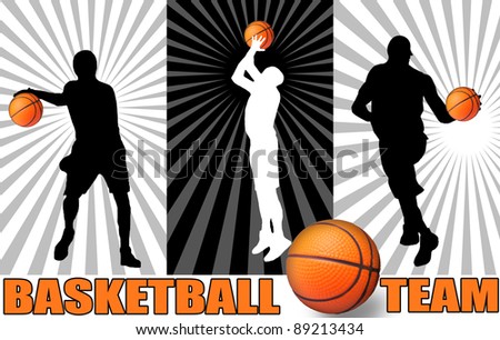Basketball poster with players silhouettes, vector illustration