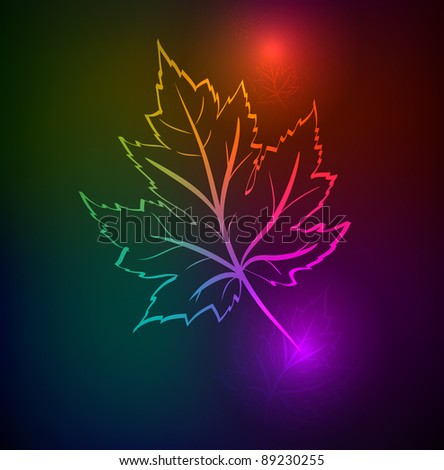 Autumn leaves of a maple. A neon background