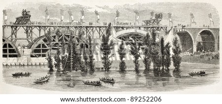 Railway bridge over the Pisuerga river near Valladolid, Spain. Created by Godefroy-Durand, published on L'Illustration, Journal Universel, Paris, 1858