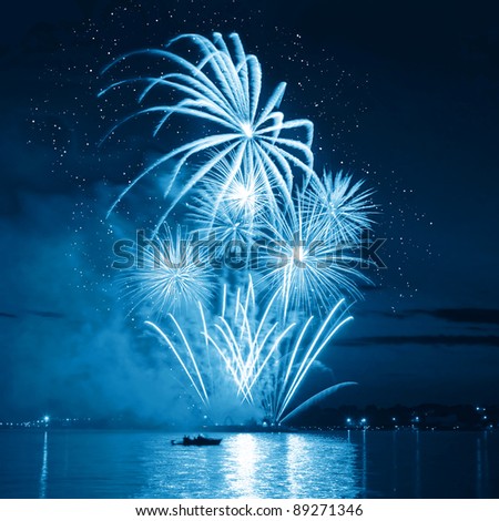 Celebratory bright firework in a night sky Royalty-Free Stock Photo #89271346