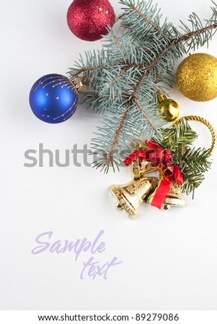 Christmas background with gold Xmas decoration on white