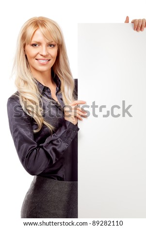 Woman with placard. Isolated over white.