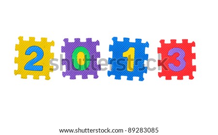 The year 2013 made of  number puzzle, isolated on white background.