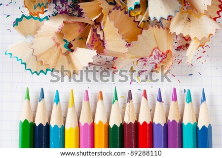 Macro view of colorful pencils and peels