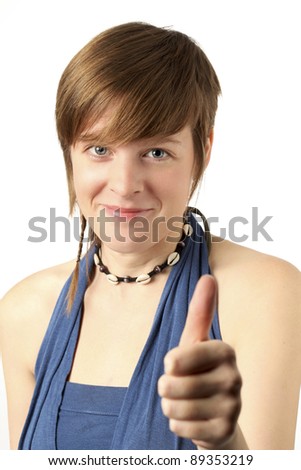 young woman with thumb up