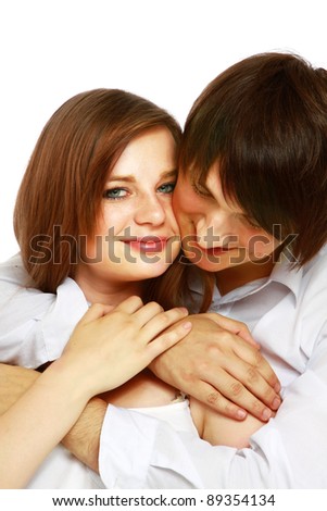 Shot of a young couple, isolated on white background
