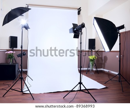 Photo Studio in private school with lighting equipment