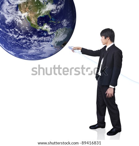 Businessman connect world (Earth view image from http://visibleearth.nasa.gov/ )