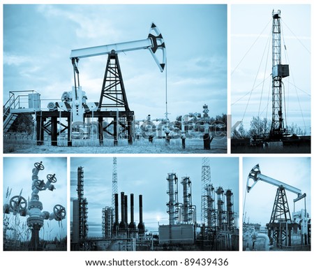 Oil, gas industry. Collage. Monochrome.