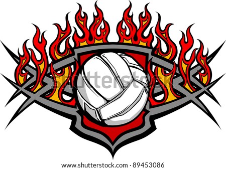 Graphic Volleyball vector image template with flames