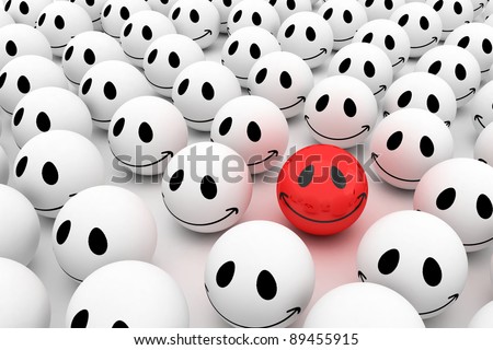 Isolated glossy 3d standard smiling smileys. crowd