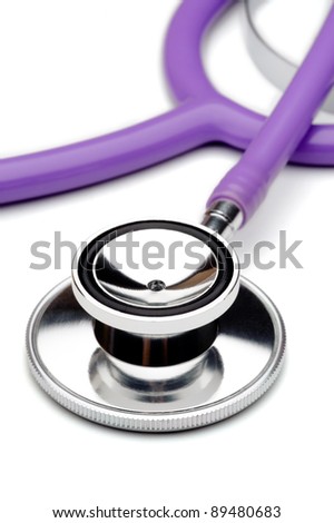 Single purple stethoscope, isolated on a white background