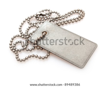 Shiny Blank Metallic Military Identification Plate on White Background With Shadow