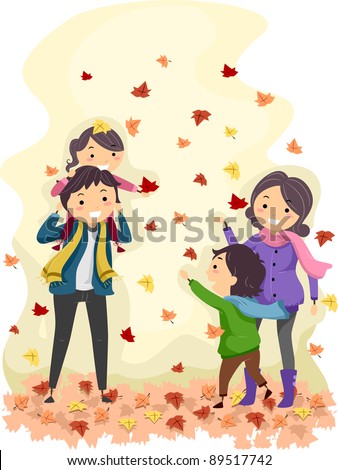 Illustration of a Family Enjoying an Autumn Day