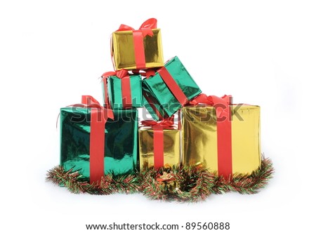  pile of Christmas presents isolated on white background