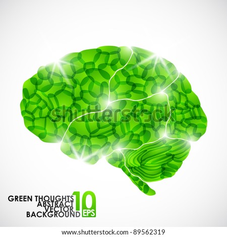 eps10, human brain, green thoughts, vector abstract background