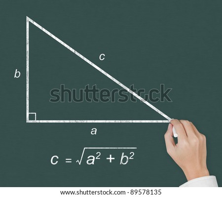 mathematics teacher hand writing geometry picture and calculation equation