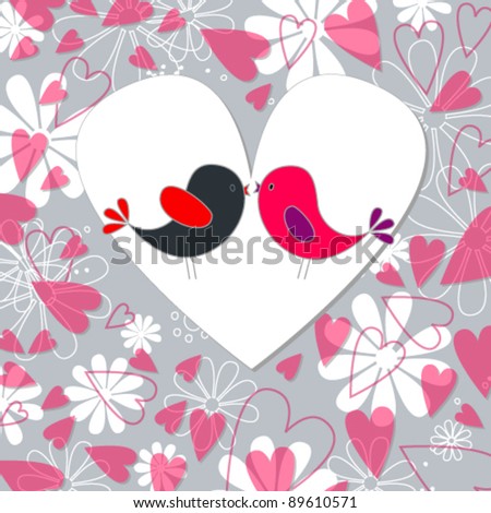 Vector beautiful hand drawn style floral romantic background with birds