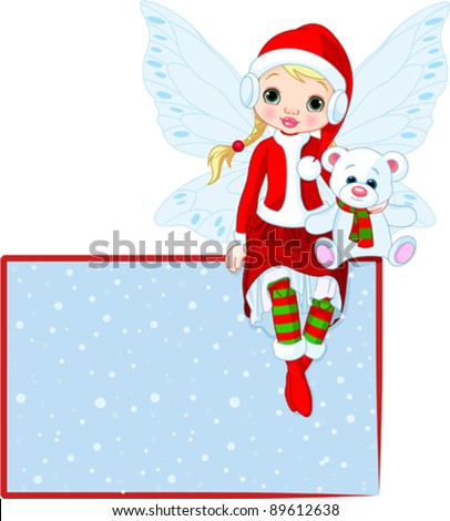 Illustration of Christmas fairy sitting on place card