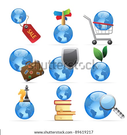 Icons for global concepts. Vector illustration.
