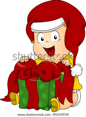 Illustration of a Baby Holding a Christmas Gift