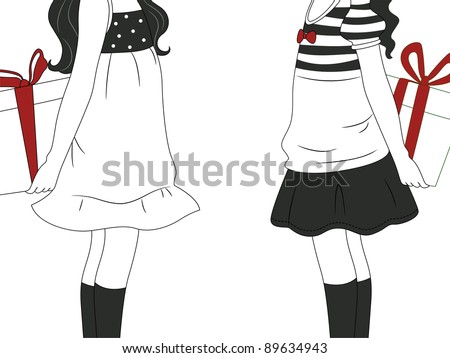 Illustration of Girls About to Exchange Gifts