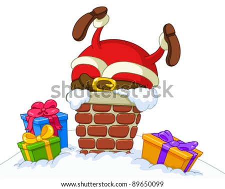 Santa Claus stuck in a chimney