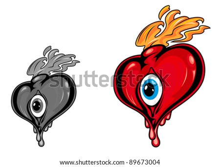 Retro heart with eye and fire flames for tattoo design. Jpeg version also available in gallery