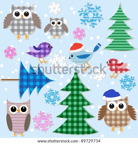 Winter textile stickers. Vector set.
